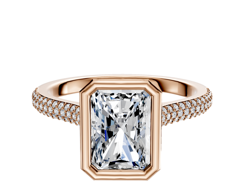 18K Rose Gold Bezel Full Bezel North/South Cathedral Dome 3-Row-Pave 2.0mm Engagement Ring