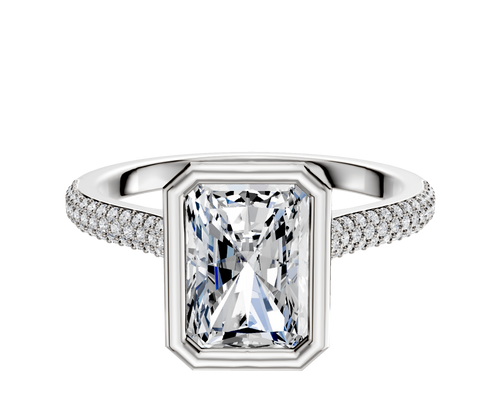 18K Two Tone Bezel Full Bezel North/South Cathedral Dome 3-Row-Pave 2.0mm Engagement Ring