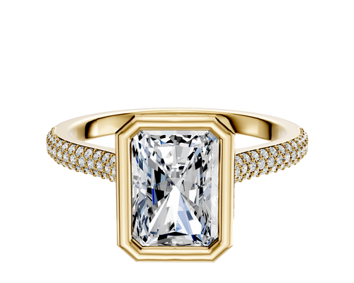 14K Yellow Gold Bezel Full Bezel North/South Cathedral Dome 3-Row-Pave 2.0mm Engagement Ring