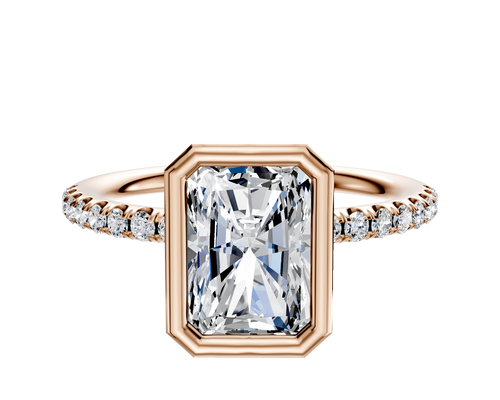 18K Rose Gold Bezel Full Bezel North/South Classic Dome 1-Row-Pave 2.5mm Engagement Ring