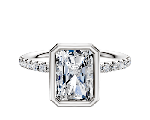 18K Two Tone Bezel Full Bezel North/South Classic Dome 1-Row-Pave 2.5mm Engagement Ring