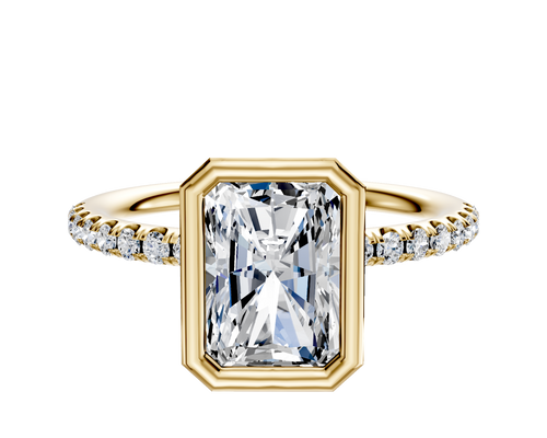 14K Yellow Gold Bezel Full Bezel North/South Classic Dome 1-Row-Pave 2.5mm Engagement Ring