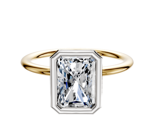 14K Two Tone Bezel Full Bezel North/South Classic Dome 1.5mm Engagement Ring