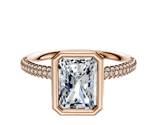 18K Rose Gold Bezel Full Bezel North/South Classic Dome 3-Row-Pave 2.0mm Engagement Ring