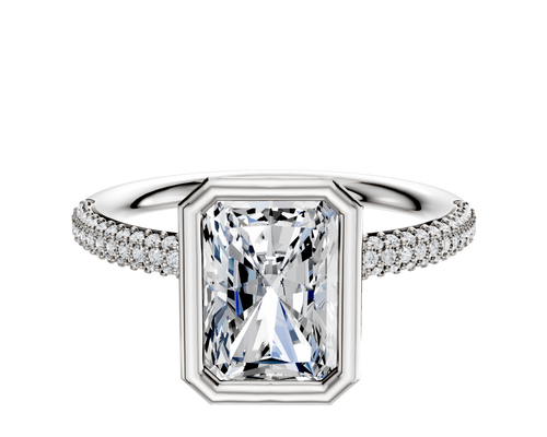 14K Two Tone Bezel Full Bezel North/South Classic Dome 3-Row-Pave 2.0mm Engagement Ring