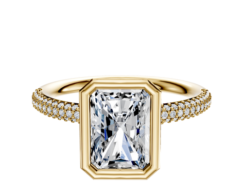 18K Yellow Gold Bezel Full Bezel North/South Classic Dome 3-Row-Pave 2.0mm Engagement Ring