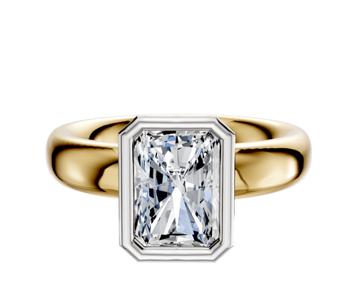 18K Two Tone Bezel Full Bezel North/South Classic Dome 4.0mm Engagement Ring