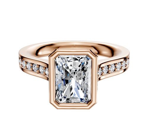 18K Rose Gold Bezel Full Bezel North/South Cathedral Flat 1-Row-Pave 2.5mm Engagement Ring