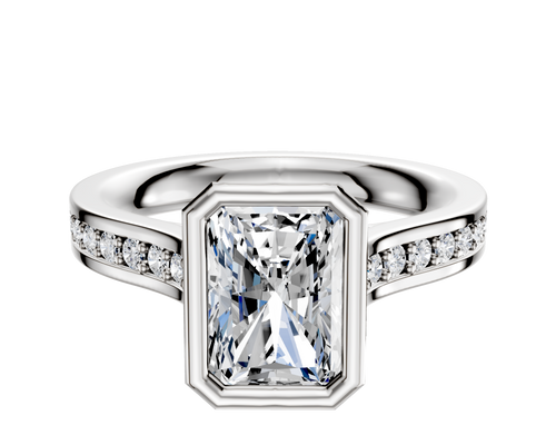 14K Two Tone Bezel Full Bezel North/South Cathedral Flat 1-Row-Pave 2.5mm Engagement Ring