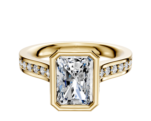 18K Yellow Gold Bezel Full Bezel North/South Cathedral Flat 1-Row-Pave 2.5mm Engagement Ring