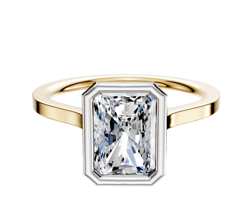 18K Two Tone Bezel Full Bezel North/South Cathedral Flat 1.5mm Engagement Ring