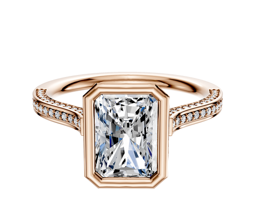 18K Rose Gold Bezel Full Bezel North/South Cathedral Flat 3-Row-Pave 2.0mm Engagement Ring