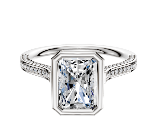 18K Two Tone Bezel Full Bezel North/South Cathedral Flat 3-Row-Pave 2.0mm Engagement Ring