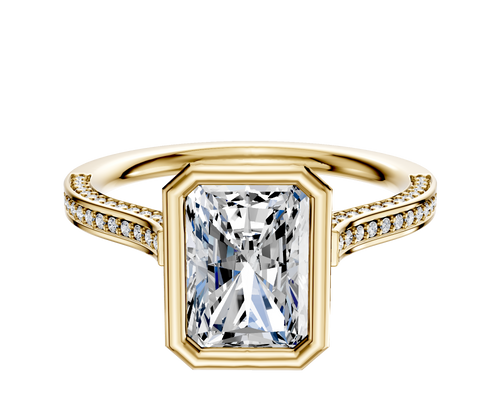 18K Yellow Gold Bezel Full Bezel North/South Cathedral Flat 3-Row-Pave 2.0mm Engagement Ring