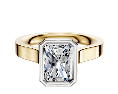 14K Two Tone Bezel Full Bezel North/South Cathedral Flat 3.0mm Engagement Ring