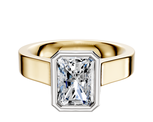 14K Two Tone Bezel Full Bezel North/South Cathedral Flat 4.0mm Engagement Ring