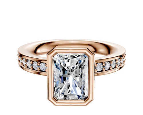 18K Rose Gold Bezel Full Bezel North/South Classic Flat 1-Row-Pave 2.5mm Engagement Ring