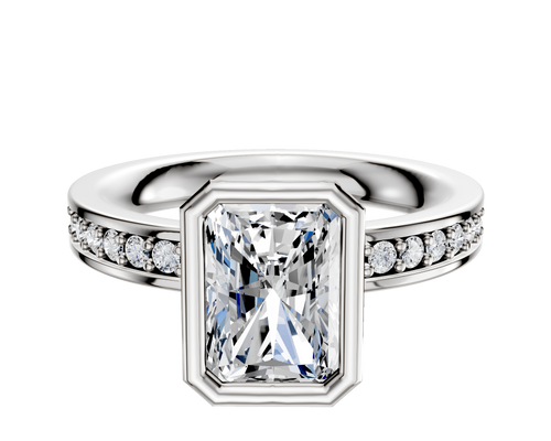14K White Gold Bezel Full Bezel North/South Classic Flat 1-Row-Pave 2.5mm Engagement Ring