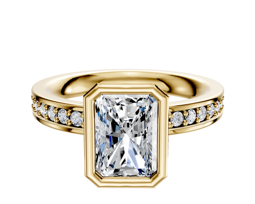 18K Yellow Gold Bezel Full Bezel North/South Classic Flat 1-Row-Pave 2.5mm Engagement Ring