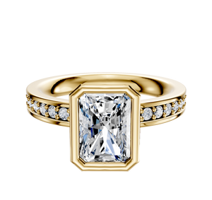 18K Yellow Gold Bezel Full Bezel North/South Classic Flat 1-Row-Pave 2.5mm Engagement Ring