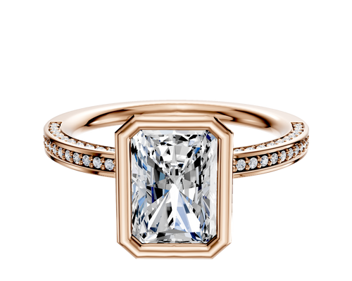 18K Rose Gold Bezel Full Bezel North/South Classic Flat 3-Row-Pave 2.0mm Engagement Ring