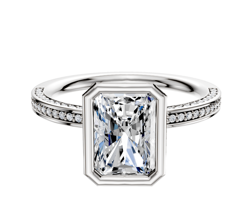 18K Two Tone Bezel Full Bezel North/South Classic Flat 3-Row-Pave 2.0mm Engagement Ring