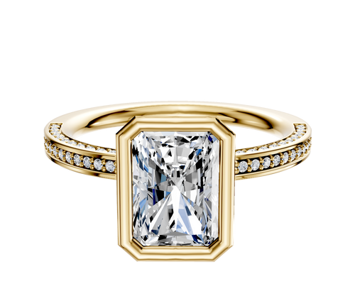 18K Yellow Gold Bezel Full Bezel North/South Classic Flat 3-Row-Pave 2.0mm Engagement Ring
