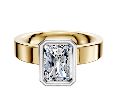 14K Two Tone Bezel Full Bezel North/South Classic Flat 4.0mm Engagement Ring