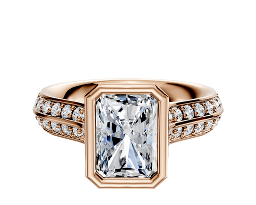 18K Rose Gold Bezel Full Bezel North/South Cathedral Knife Edge 1-Row-Pave 2.5mm Engagement Ring