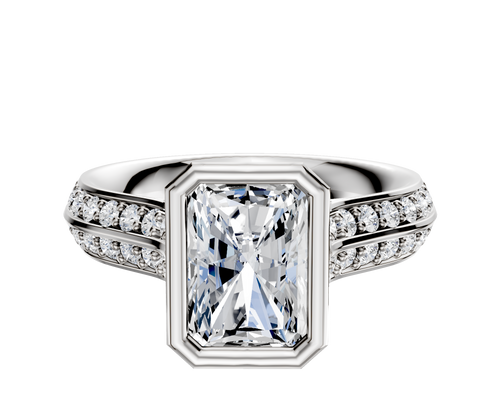 14K White Gold Bezel Full Bezel North/South Cathedral Knife Edge 1-Row-Pave 2.5mm Engagement Ring