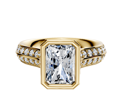 14K Yellow Gold Bezel Full Bezel North/South Cathedral Knife Edge 1-Row-Pave 2.5mm Engagement Ring