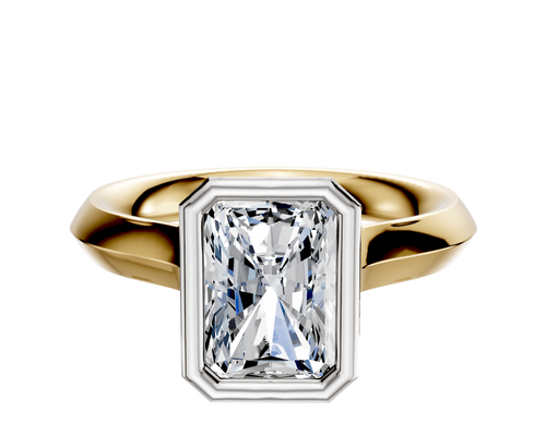 14K Two Tone Bezel Full Bezel North/South Cathedral Knife Edge 3.0mm Engagement Ring