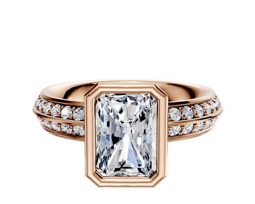 18K Rose Gold Bezel Full Bezel North/South Classic Knife Edge 1-Row-Pave 2.5mm Engagement Ring