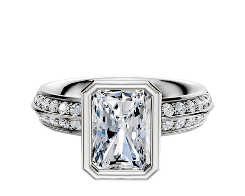 14K Two Tone Bezel Full Bezel North/South Classic Knife Edge 1-Row-Pave 2.5mm Engagement Ring
