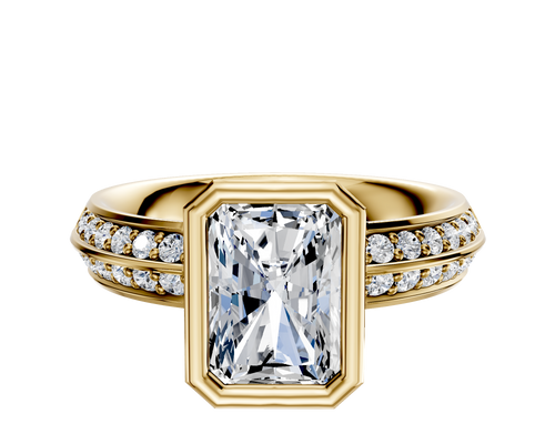 14K Yellow Gold Bezel Full Bezel North/South Classic Knife Edge 1-Row-Pave 2.5mm Engagement Ring
