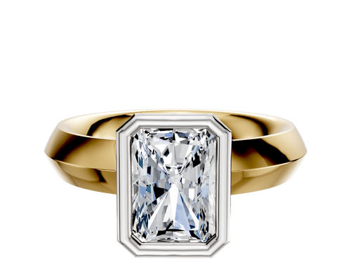 14K Two Tone Bezel Full Bezel North/South Classic Knife Edge 4.0mm Engagement Ring