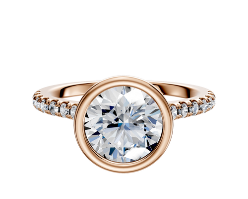 18K Rose Gold Bezel Full Bezel North/South Cathedral Dome 1-Row-Pave 2.5mm Engagement Ring