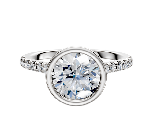 14K White Gold Bezel Full Bezel North/South Cathedral Dome 1-Row-Pave 2.5mm Engagement Ring