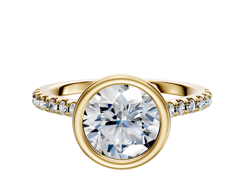 14K Yellow Gold Bezel Full Bezel North/South Cathedral Dome 1-Row-Pave 2.5mm Engagement Ring