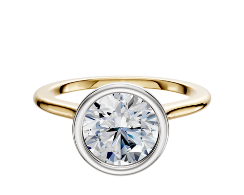 18K Two Tone Bezel Full Bezel North/South Cathedral Dome 1.5mm Engagement Ring