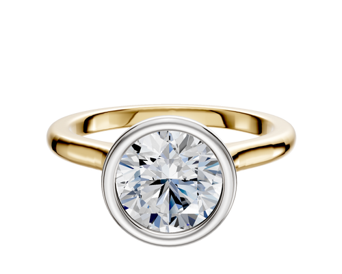 18K Two Tone Bezel Full Bezel North/South Cathedral Dome 2.0mm Engagement Ring