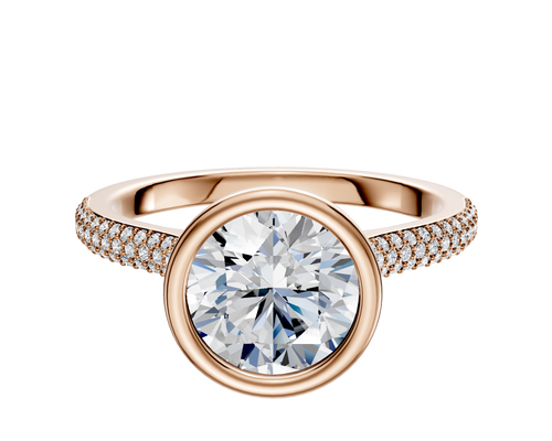 18K Rose Gold Bezel Full Bezel North/South Cathedral Dome 3-Row-Pave 2.0mm Engagement Ring