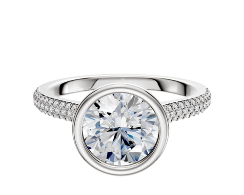 18K Two Tone Bezel Full Bezel North/South Cathedral Dome 3-Row-Pave 2.0mm Engagement Ring