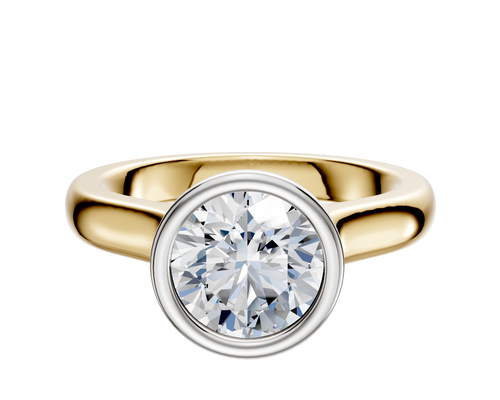 18K Two Tone Bezel Full Bezel North/South Cathedral Dome 3.0mm Engagement Ring