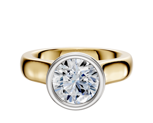 18K Two Tone Bezel Full Bezel North/South Cathedral Dome 4.0mm Engagement Ring