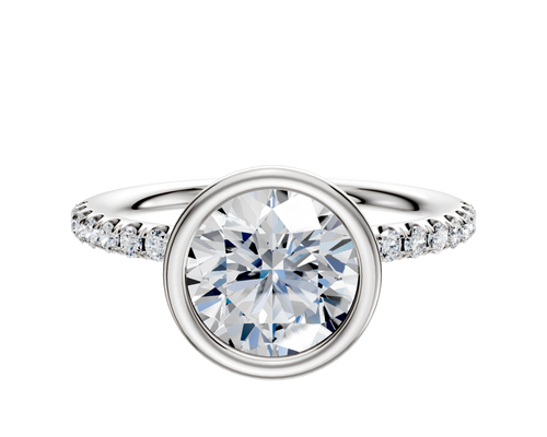 14K White Gold Bezel Full Bezel North/South Classic Dome 1-Row-Pave 2.5mm Engagement Ring