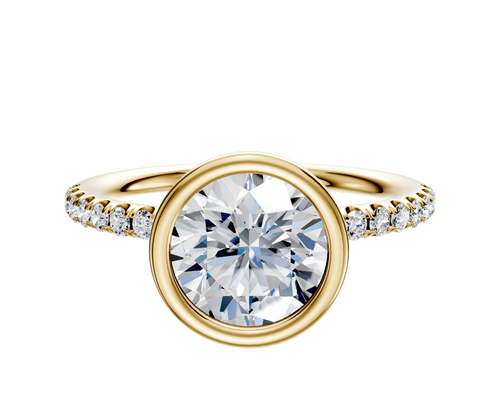 18K Yellow Gold Bezel Full Bezel North/South Classic Dome 1-Row-Pave 2.5mm Engagement Ring