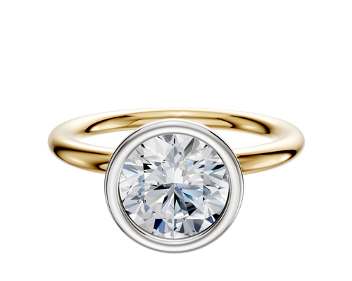 14K Two Tone Bezel Full Bezel North/South Classic Dome 2.0mm Engagement Ring