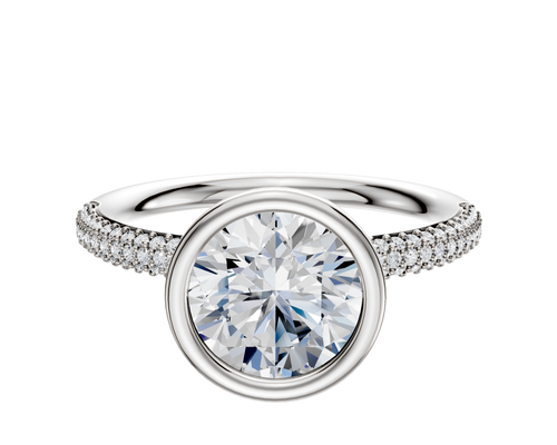 18K White Gold Bezel Full Bezel North/South Classic Dome 3-Row-Pave 2.0mm Engagement Ring