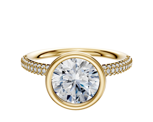 18K Yellow Gold Bezel Full Bezel North/South Classic Dome 3-Row-Pave 2.0mm Engagement Ring